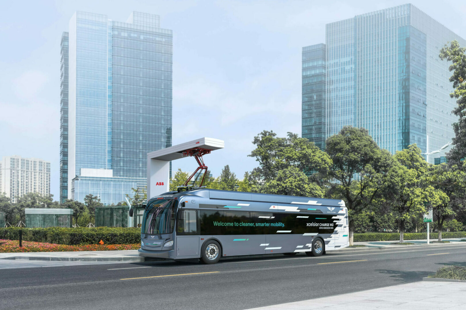 New Flyer's Xcelsior CHARGE NG battery-electric bus and ABB overhead charger